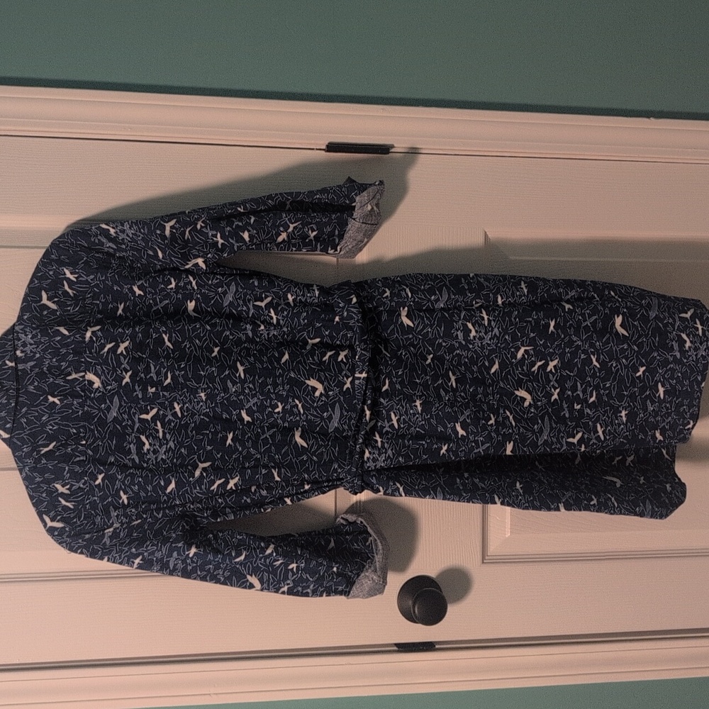 NWT LL Bean Blue Signature Patterned Button Down Shirt Dress - Picture 5 of 6